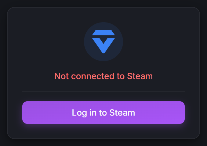 VSkin browser extension popup showing the Steam sign-in step